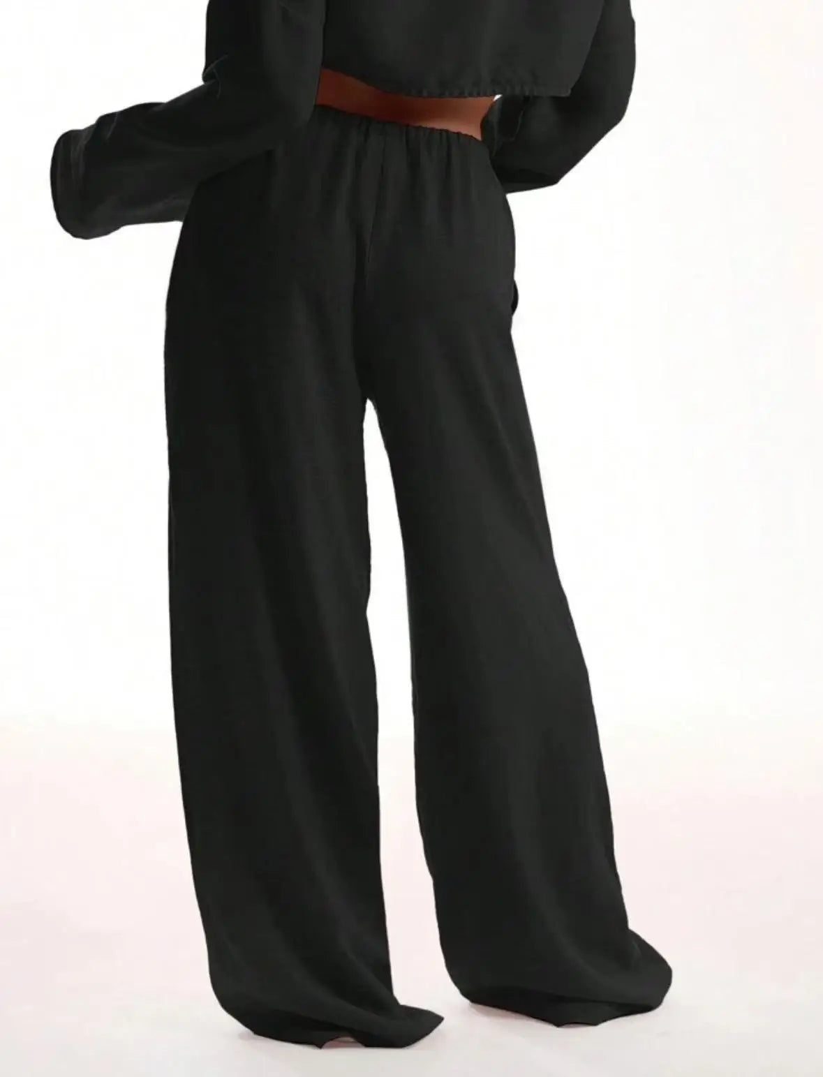 Casual Oversized White Solid Wide Leg Pants Fashion Women Elastic High Waist Pocket Baggy Sweatpant Office Lady Commute Trousers